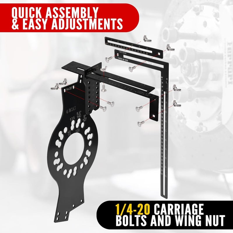 Atesilor 6-Lug Wheel Fitment Tool, Wheel Offset & Backspacing Measuring Tool, Simulates 14-22" Rim Diameter, 8-14" Tire Width, 2.5-11.5" Sidewall, 3-12" Clearance - Image 5